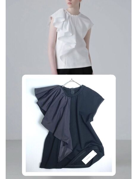 【商品タグ付未使用】アドーア ADORE 24SS アシメラッフルジャージーカットソー ノースリーブ フリル ブラック 黒 M