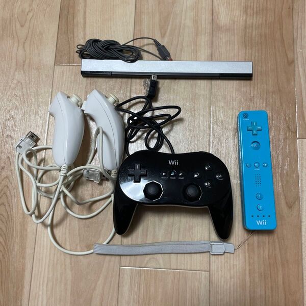 Wii クラシックコントローラーPRO リモコン(青) ヌンチャクコントローラー センサーバー セット Nintendo 純正