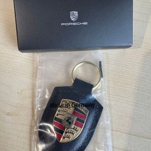 ポルシェ クレスト キーホルダー ドイツ製 純正未使用ブラック レザー PORSCHE ドイツ製④