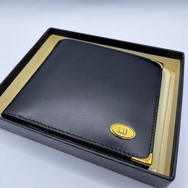 dunhill ダンヒル 未使用 カーフレザー 二つ折 財布 ブラック 箱袋付