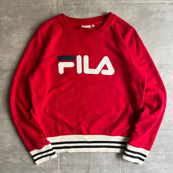 FILA フィラ プリントロゴ クルーネックスウェット 刺繍 ボーダー Fサイズ
