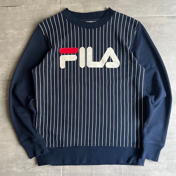 FILA フィラ ストライプ クルーネックスウェット プリントロゴ レディース