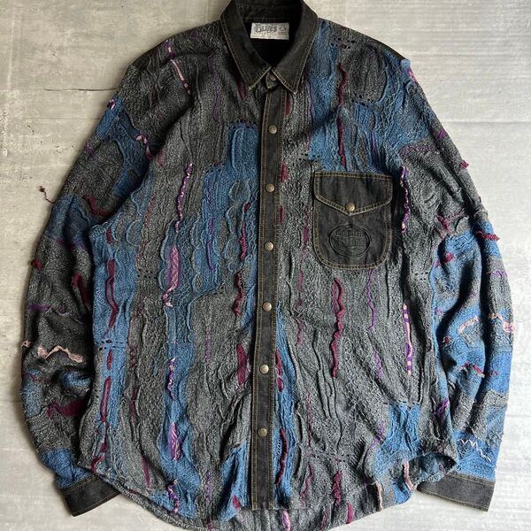 COOGI クージー 3D コットンニット デニム ドッキング 長袖シャツ XL