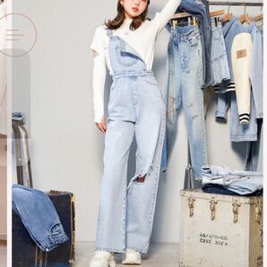 ダーリッチ カットダメージデニムサロペット M