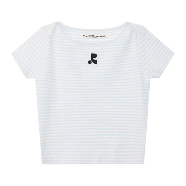 新品 韓国 Rest&Recreation 刺繍 半袖 ボーダーTシャツ ブルー