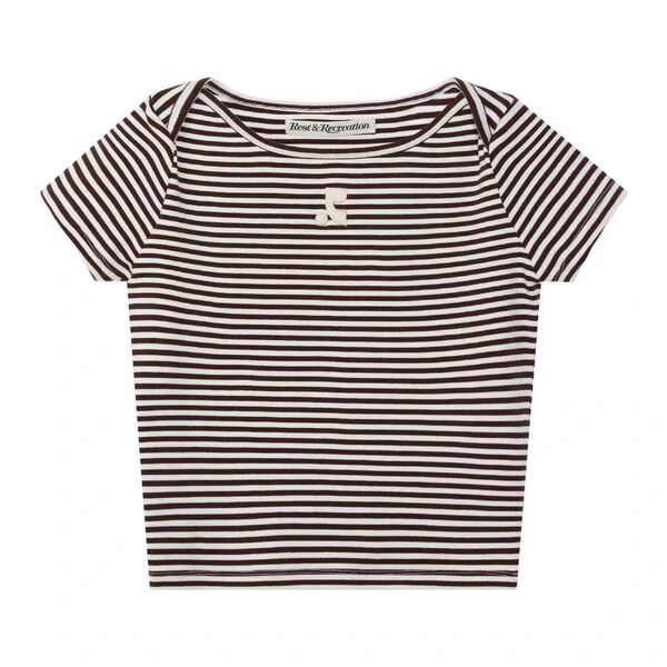 新品 Rest&Recreation 刺繍入り 半袖 ボーダーTシャツ ブラウン