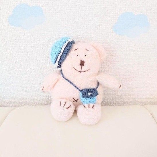 【ぬいぐるみ用】キャスケットとミニバッグ(水色)長さ調節可&ひもを通せるタイプ♪