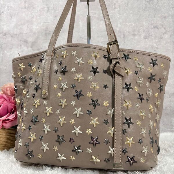 【美品】 ジミーチュウ トートバッグ 茶 サシャS スタッズ スター 星 レザー ハンドバッグ 肩掛け JIMMY CHOO