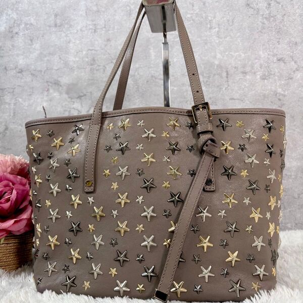 【美品】 ジミーチュウ トートバッグ 茶 サシャS スタッズ スター 星 レザー JIMMY CHOO サシャ バッグ
