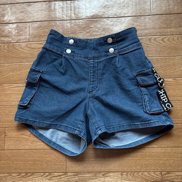 ハイウエストデニムショートパンツ インディゴブルー Lサイズ