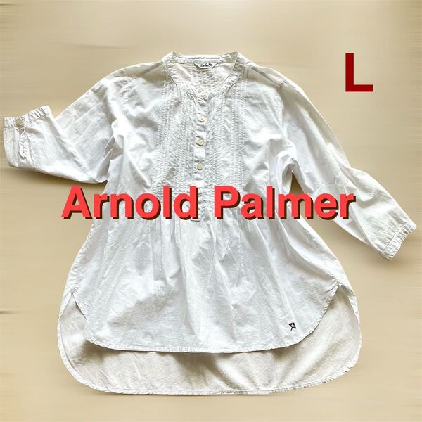 美品 アーノルドパーマー 七分袖 シャツ チュニック レディース L ホワイト 白 3 Arnold Palmer トップス 綿