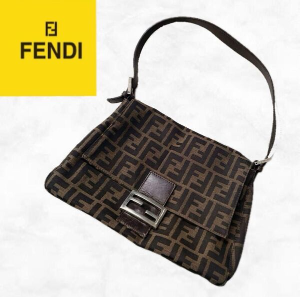 本物 超美品【FENDI】フェンディ ズッカ柄 マンマバケット ワンショルダー FF レザー コットン ロゴ刻印 26325