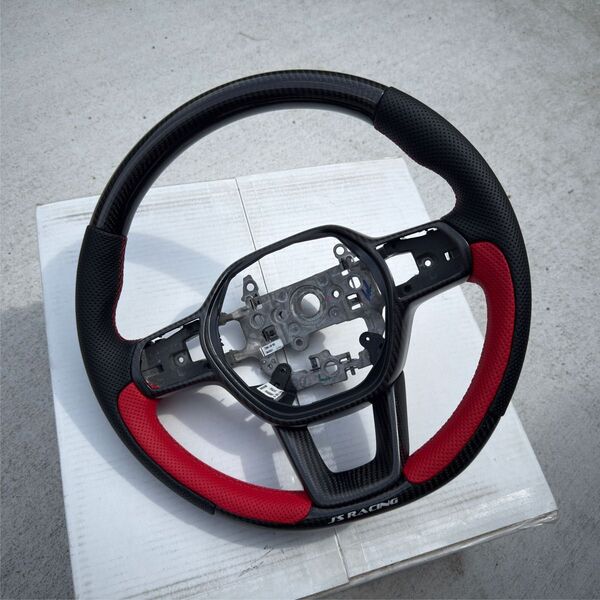 J'S RACING スポーツステアリング FL5 シビックタイプR カーボン エアレザー ガーニッシュセット