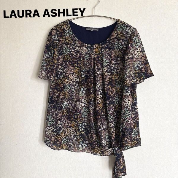 LAURA ASHLEYローラアシュレイ 花柄シフォンブラウス L 裏地付き