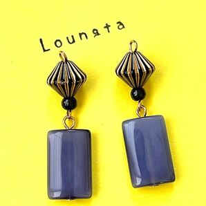957ハンドメイドピアス ハンドメイドイヤリング チェコビーズピアス ブラウン アンティークブルー