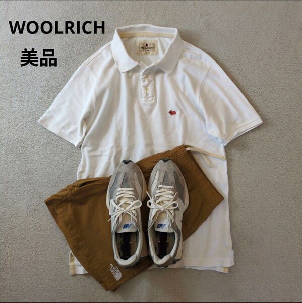 WOOLRICH ウールリッチ ひつじ胸刺繍ロゴ 鹿の子ポロシャツ 純白 状態良