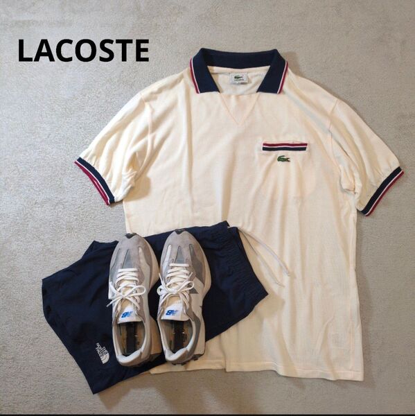 LACOSTE ラコステ 胸刺繍ロゴ 鹿の子ポロシャツ 希少 オフ白