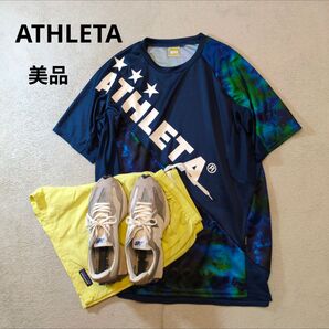 アスレタ ドライメッシュ 切り返し ラグラン Tシャツ 紺ベースマルチカラー