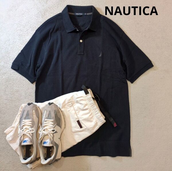NAUTICA ノーティカ 胸刺繍ロゴ 鹿の子ポロシャツ カノコ 紺 ネイビー