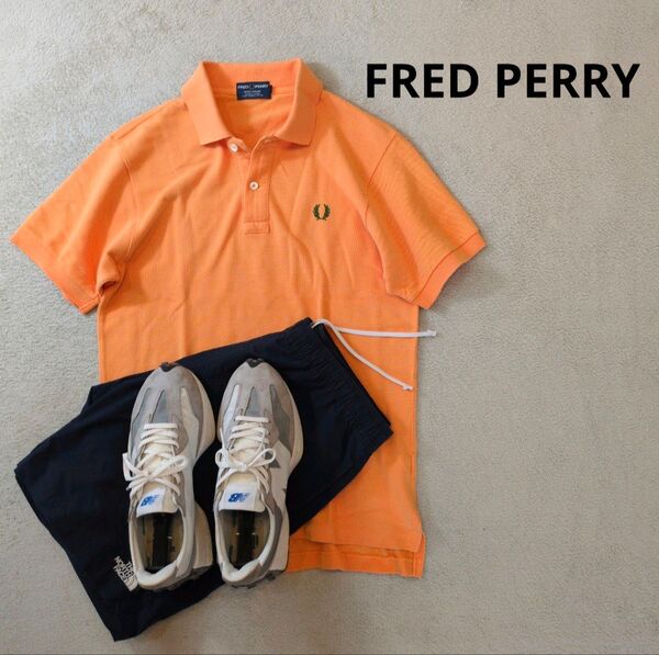 FRED PERRY フレッドペリー 胸刺繍ロゴ 鹿の子ポロシャツ オレンジ