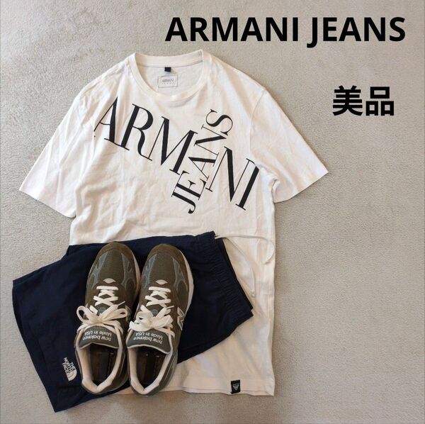 ARMANI JEANS アルマーニジーンズ 胸ロゴ 半袖Tシャツ 純白 美品