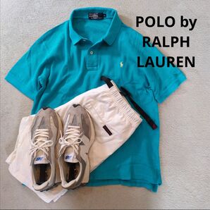 POLO by RALPH LAUREN ラルフローレン 胸刺繍ロゴ 鹿の子ポロシャツ カノコ 青 ブルー