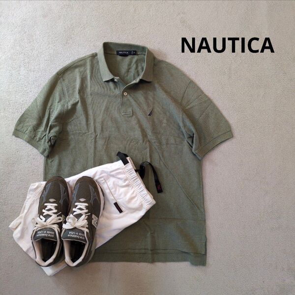 NAUTICA ノーティカ 胸刺繍ロゴ 鹿の子ポロシャツ カノコ カーキ