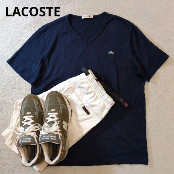 LACOSTE ラコステ Vネック 胸刺繍ロゴ 半袖Tシャツ ネイビー 状態良
