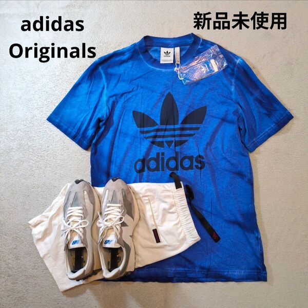 新品未使用タグ付 アディダスオリジナルス トレフォイルロゴ ドライTシャツ 青