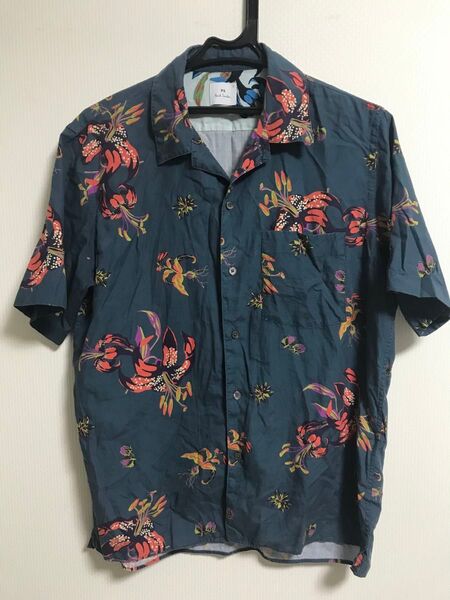 Paul Smith ポールスミス 半袖シャツ 花柄 ユリ ネイビー