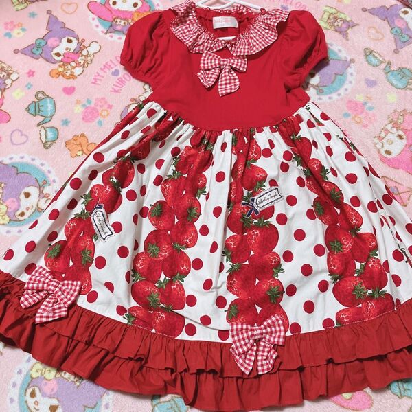 シャーリーテンプル ドット苺柄半袖ワンピース 110 美品