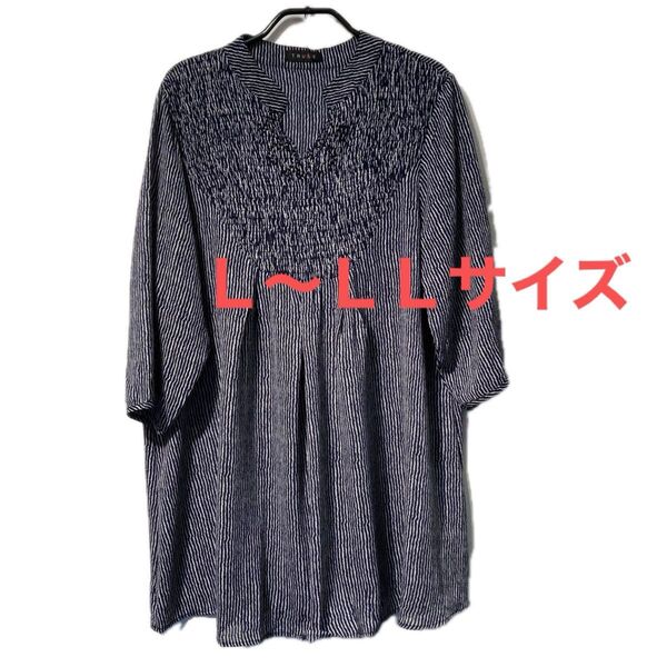 新品タグ付きチュニック柔らかサラッと楽々生地毎シーズン人気デザインブラウス透け感大丈夫ヒップした肘くらいL〜LLサイズゆったり安心