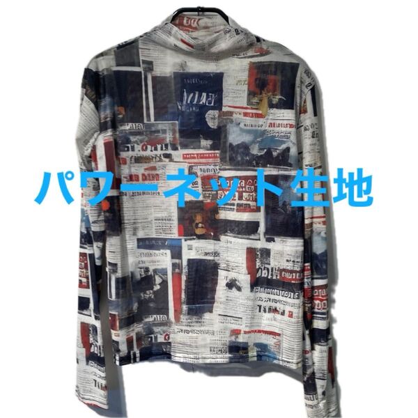 新品タグ付きパワーネット一重ボトルネック長袖インナー軽く柔らか気持ちいいチュール生地ネット生地 カットソー総柄通年便利ベージュ系柄