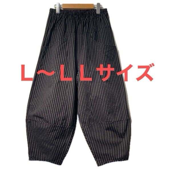 新品タグ付コットンカジュアルパンツストライプがお洒落軽く超絶涼しいです綿100%ブラック総ゴム楽々真夏に向けおすすめイージーパンツ