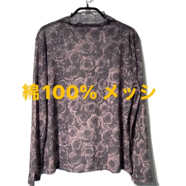 新品タグ付綿100%が気持ちいいボトルネック長袖インナー薔薇柄ブラック柔らか軽コットン素材人気生地重ね着日焼け防止便利 ハイネック