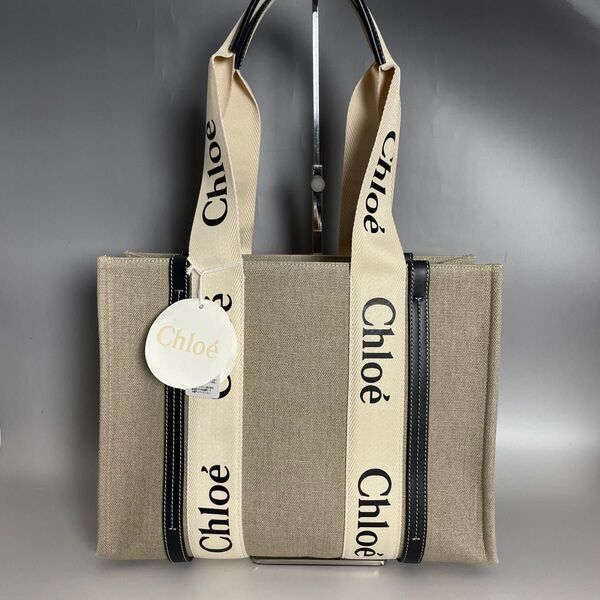 Chloe 極美品 ミディアム ウッディ トートバッグ リネン クロエ