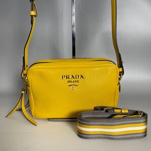 Prada 美品 ヴィッテロ レザー イエロー カメラバッグ プラダ ショルダーバッグ