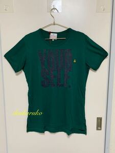 未使用タグ付☆YOUR SELF フロッキープリント☆orbオーブ刺繍☆Tシャツ　XLサイズ☆Vivienne Westwood☆ヴィヴィアン☆イタリー製☆綿100％