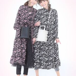 Aラインワンピース ロング ティアードワンピ ブラック フリル シャツワンピ 黒 長袖ワンピース