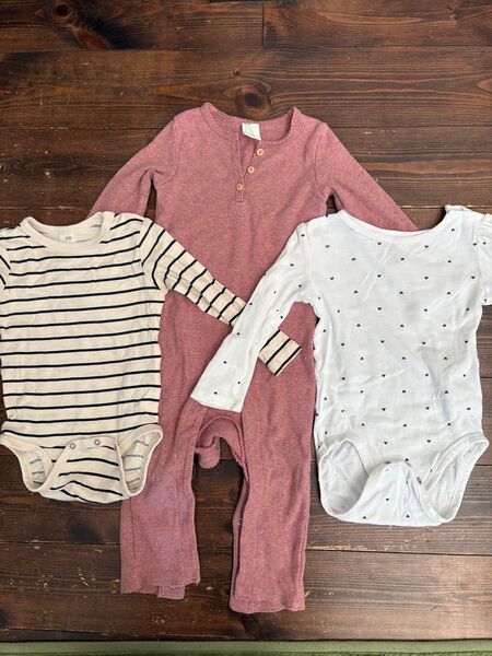 H&M ロンパース 長袖ロンパース カバーオール 3枚セット80 12M ベビー肌着 肌着 ベビー服