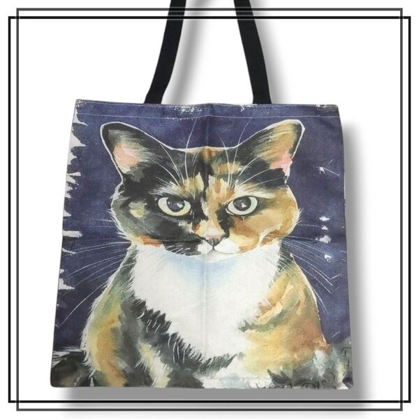 トートバッグ エコバッグ ねこ 猫 ネコ 油絵風 イラスト バッグ 肩がけ 軽量 リネン 大容量 ショルダーバッグ ショッピング