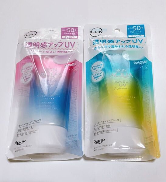 新品未開封 ロート製薬 スキン アクア トーンアップUVエッセンス 日やけ止めエッセンス ラベンダー ミントグリーン
