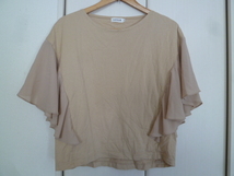 LEPSIM/レプシム○ベージュシフォン袖フリルTシャツトップスM/半袖カットソー○T525_画像1