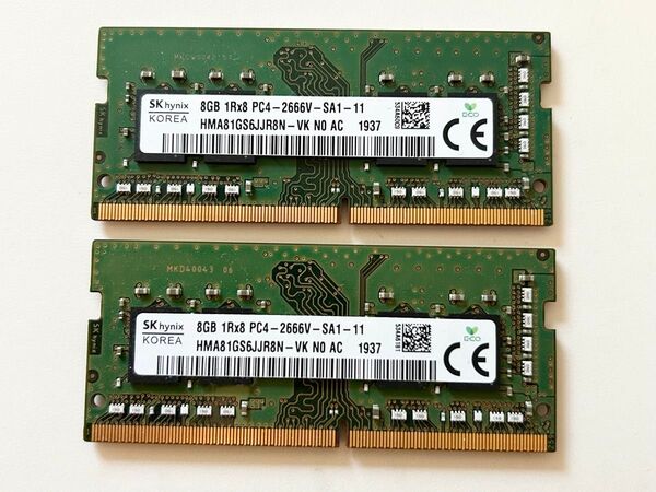 二枚セット SK hynix PC4 2666V 8GB メモリ 計16G
