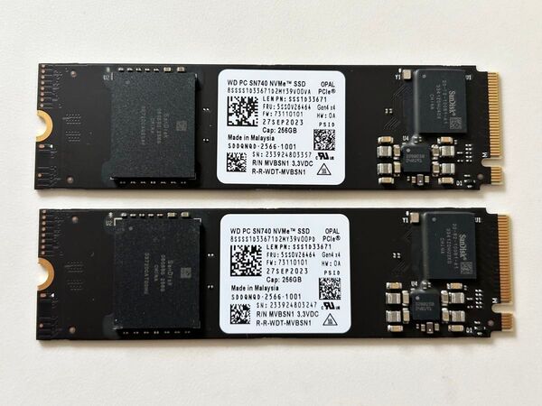 2個セット WD PC SN740 NVMe SSD 256GB PCIe Gen4 M.2 2280 SDDQNQD未使用に近い