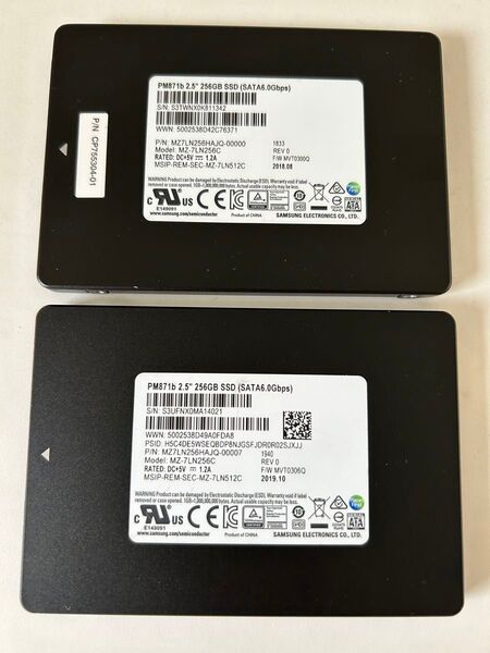 二個セット Samsung PM871b 2.5 SSD 256GB SATA 2.5インチ 合計512GB