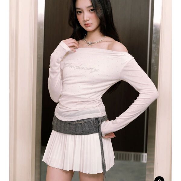 ANDWANG AND off shoulder bijou tops ホワイト 完売品