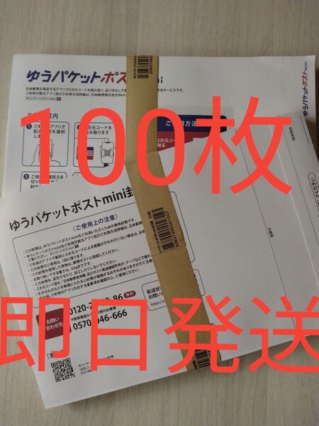 ゆうパケットポストmini専用封筒100枚 即日発送