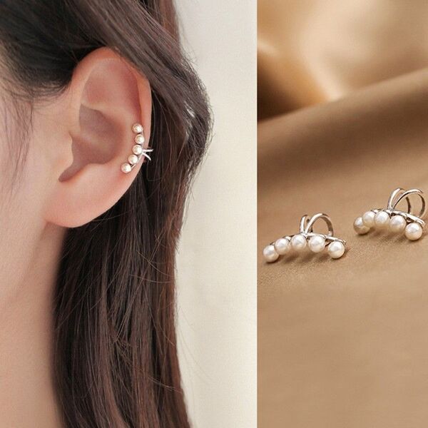 両耳2個 シルバー パール イヤーカフ イヤリング アクセサリー 華やか 上品 セレモニー おしゃれ アクセント