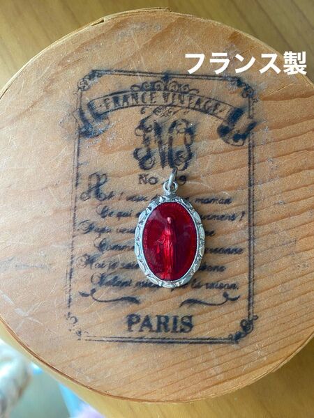 フランス コイン メダル メダイ レッド 赤 マリア ネックレス トップ ヘッド シルバー アクセサリー ペンダントトップ